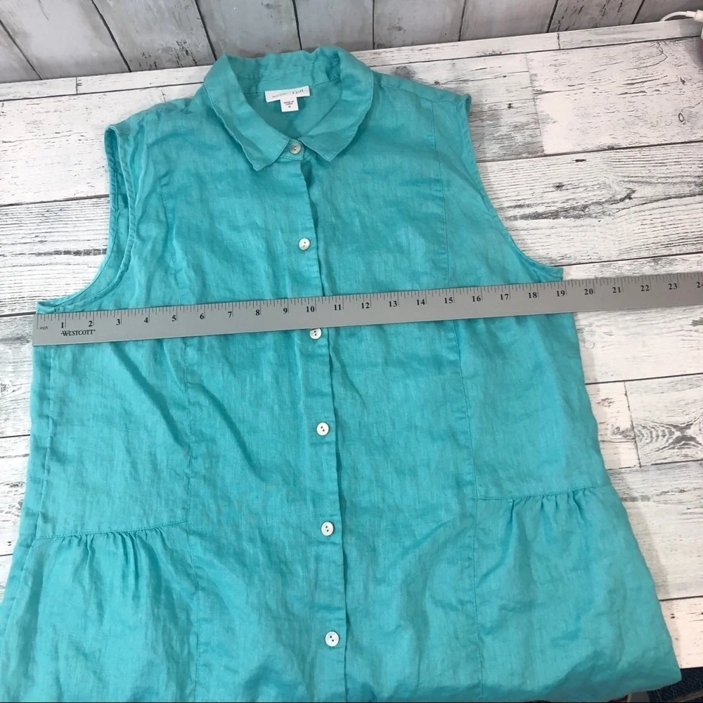 J Jill Love Linen Capri Blue Peplum Back Button Up Tunic Shirt Medium - Picture 5 of 8